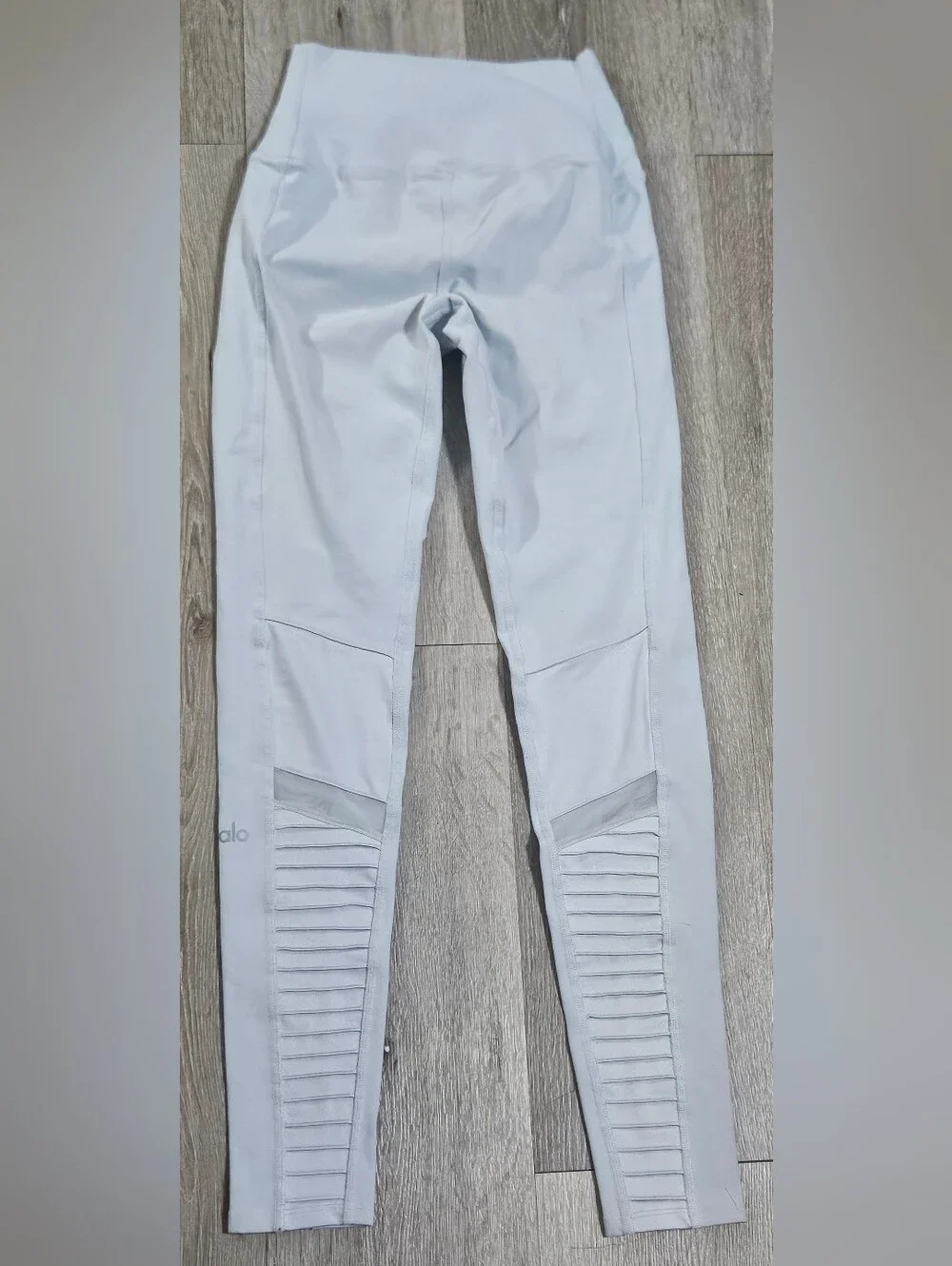 Alo Yoga Moto Women's White High Rise Mesh Workout Athletic Leggings Pants Sz S